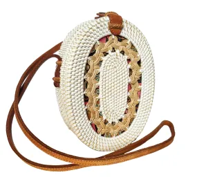 HANDBAG: HANDWOVEN OVAL SLING / CROSSBODY BRAIDED BAG.