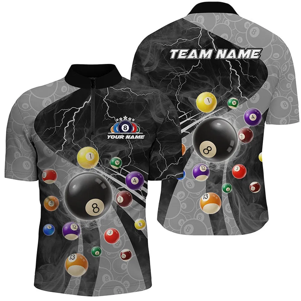 3D Billiard Balls Pool Shirts For Men Customized Lightning Billiard Jerseys Shorts Sleeve Grey, Mens Polo Shirts, Billiards Gifts