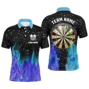 3D Blue And Purple Fire Dartboard Men Darts Polo Shirts Custom Dart Shirts For Team Dart Jerseys, Custom Dart Polo Shirts, Gifts For Dart Players