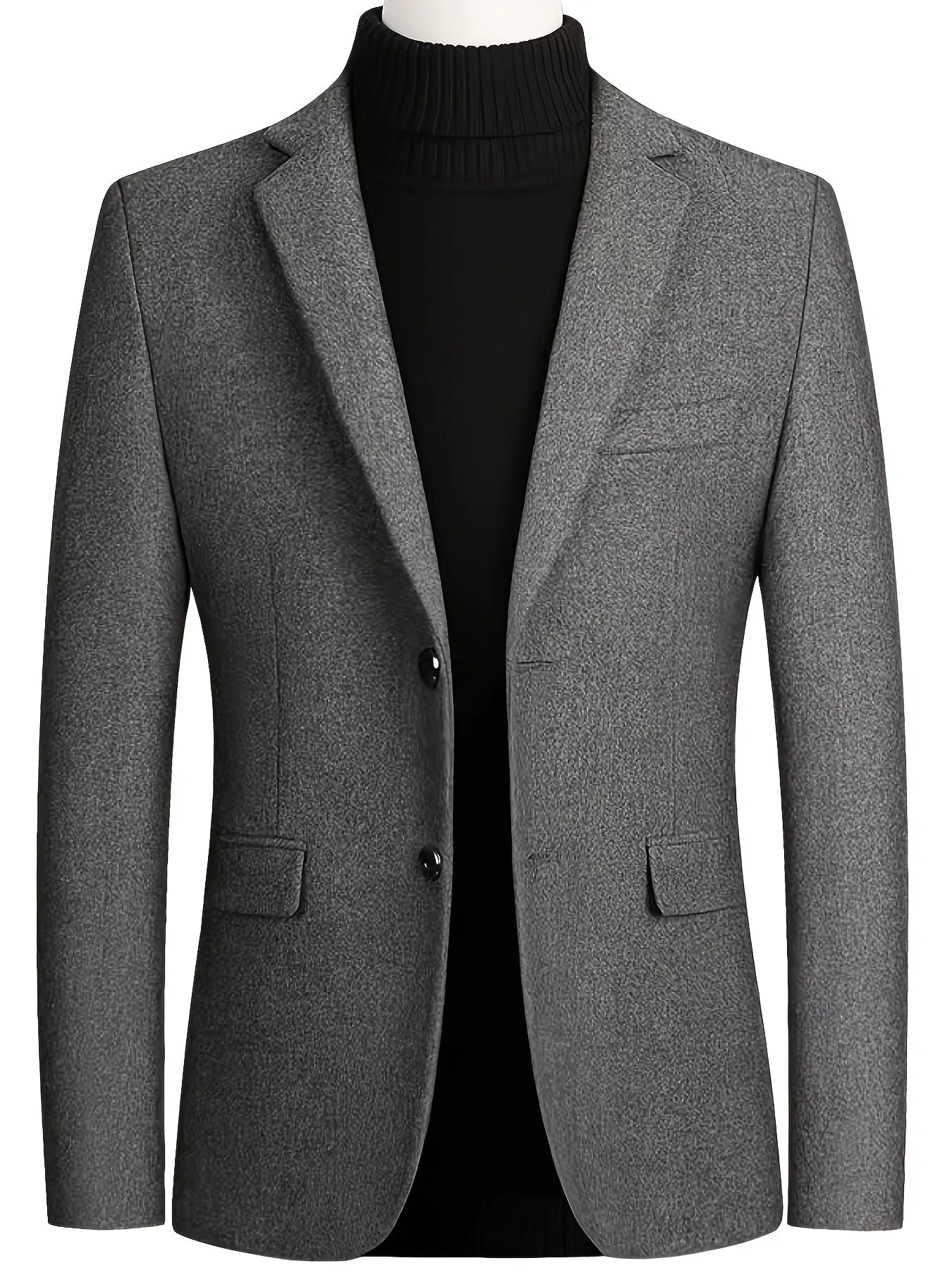 Casual Dark Grey Woolen Suit Jacket Single Breasted Business Blazers