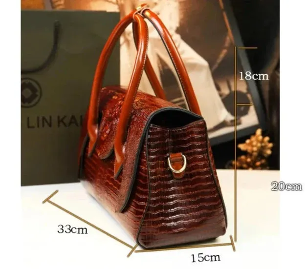 Crocodile Pattern Genuine Leather Tote Bag