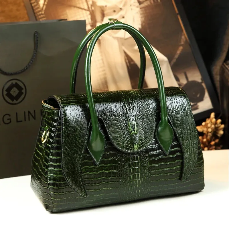 Crocodile Pattern Genuine Leather Tote Bag