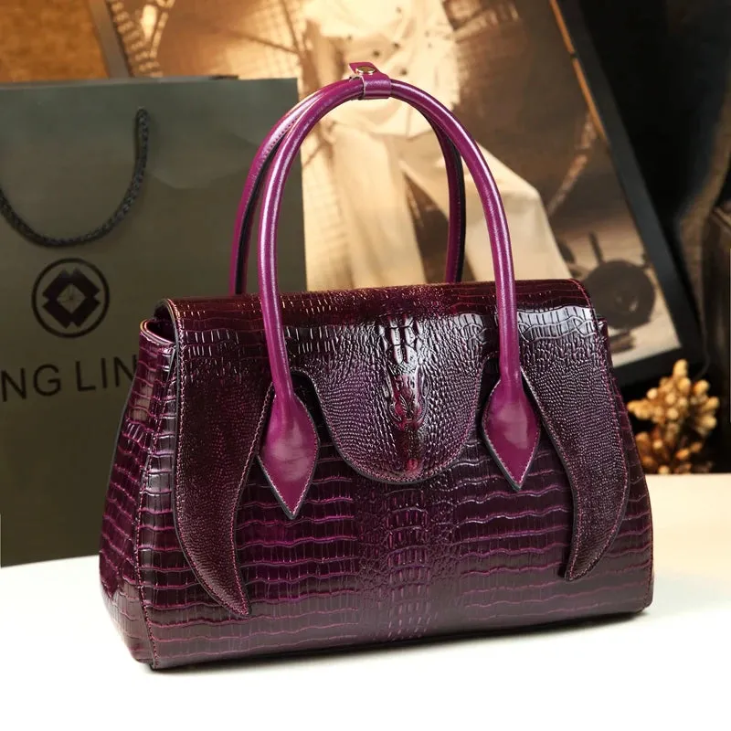 Crocodile Pattern Genuine Leather Tote Bag