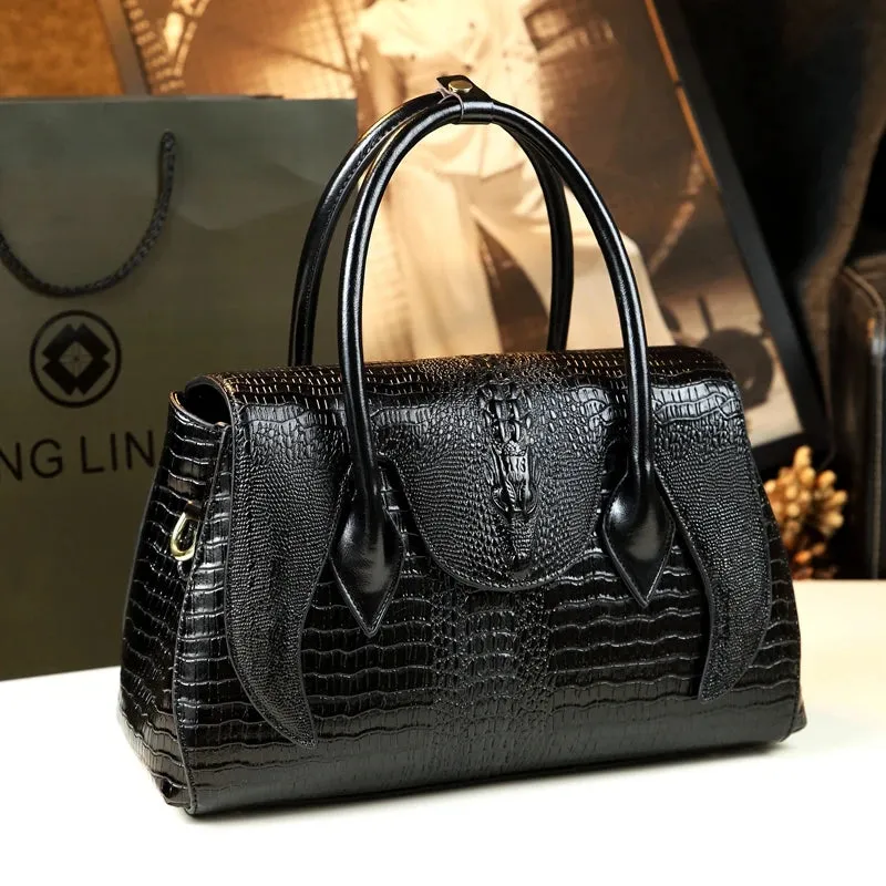 Crocodile Pattern Genuine Leather Tote Bag