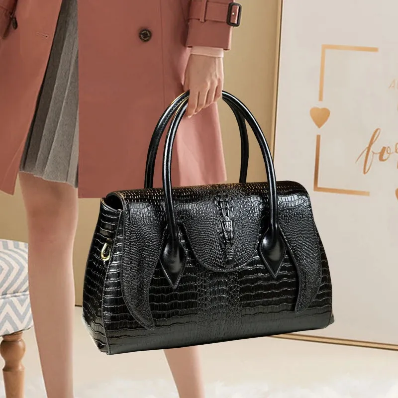 Crocodile Pattern Genuine Leather Tote Bag