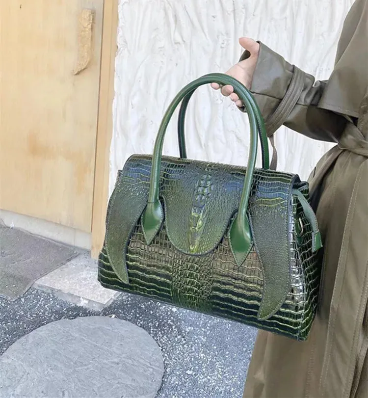 Crocodile Pattern Genuine Leather Tote Bag