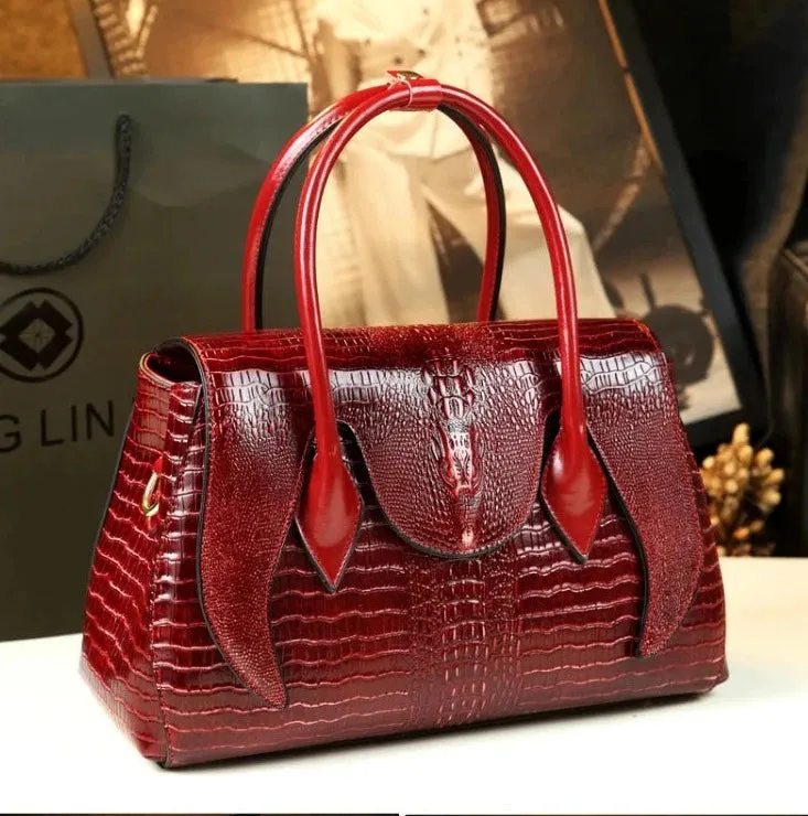 Crocodile Pattern Genuine Leather Tote Bag