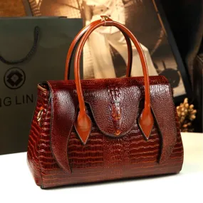 Crocodile Pattern Genuine Leather Tote Bag