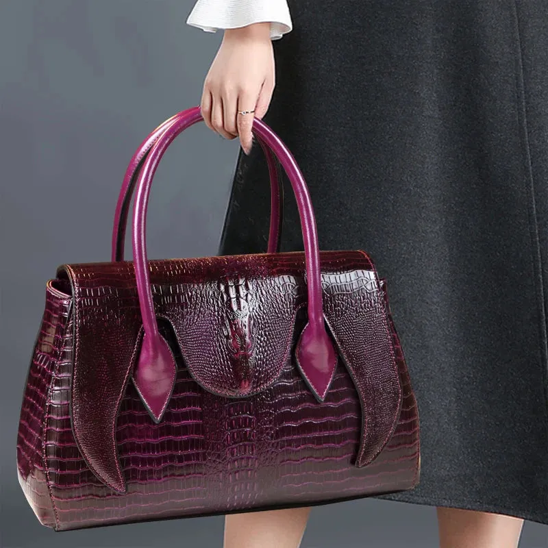 Crocodile Pattern Genuine Leather Tote Bag