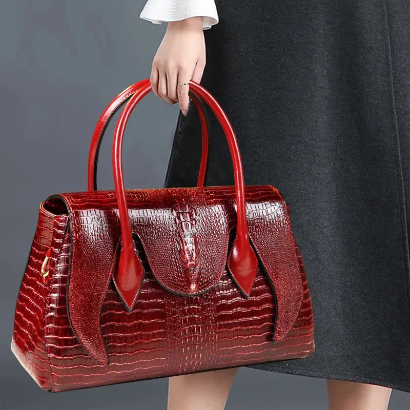 Crocodile Pattern Genuine Leather Tote Bag