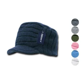 Decky Beanies Knitted Flat Top Warm Ribbed Visor Ski Cadet Gi Caps