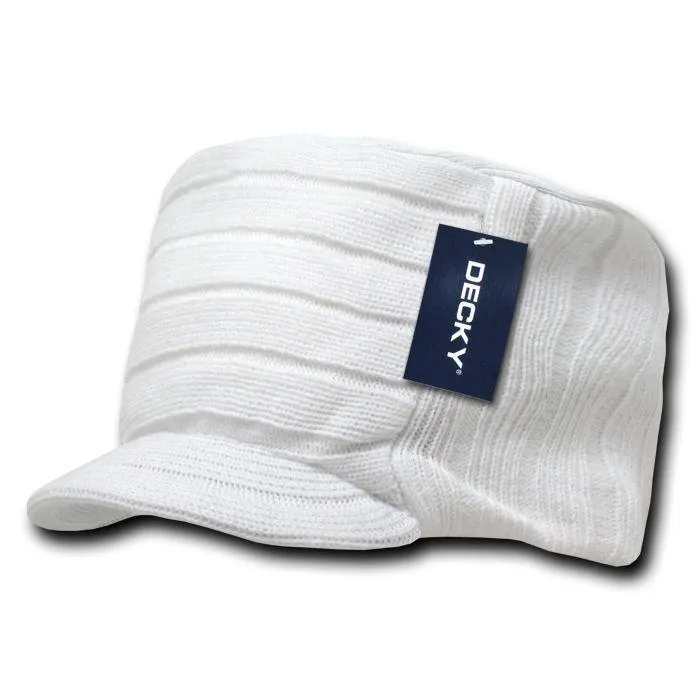 Decky Beanies Knitted Flat Top Warm Ribbed Visor Ski Cadet Gi Caps