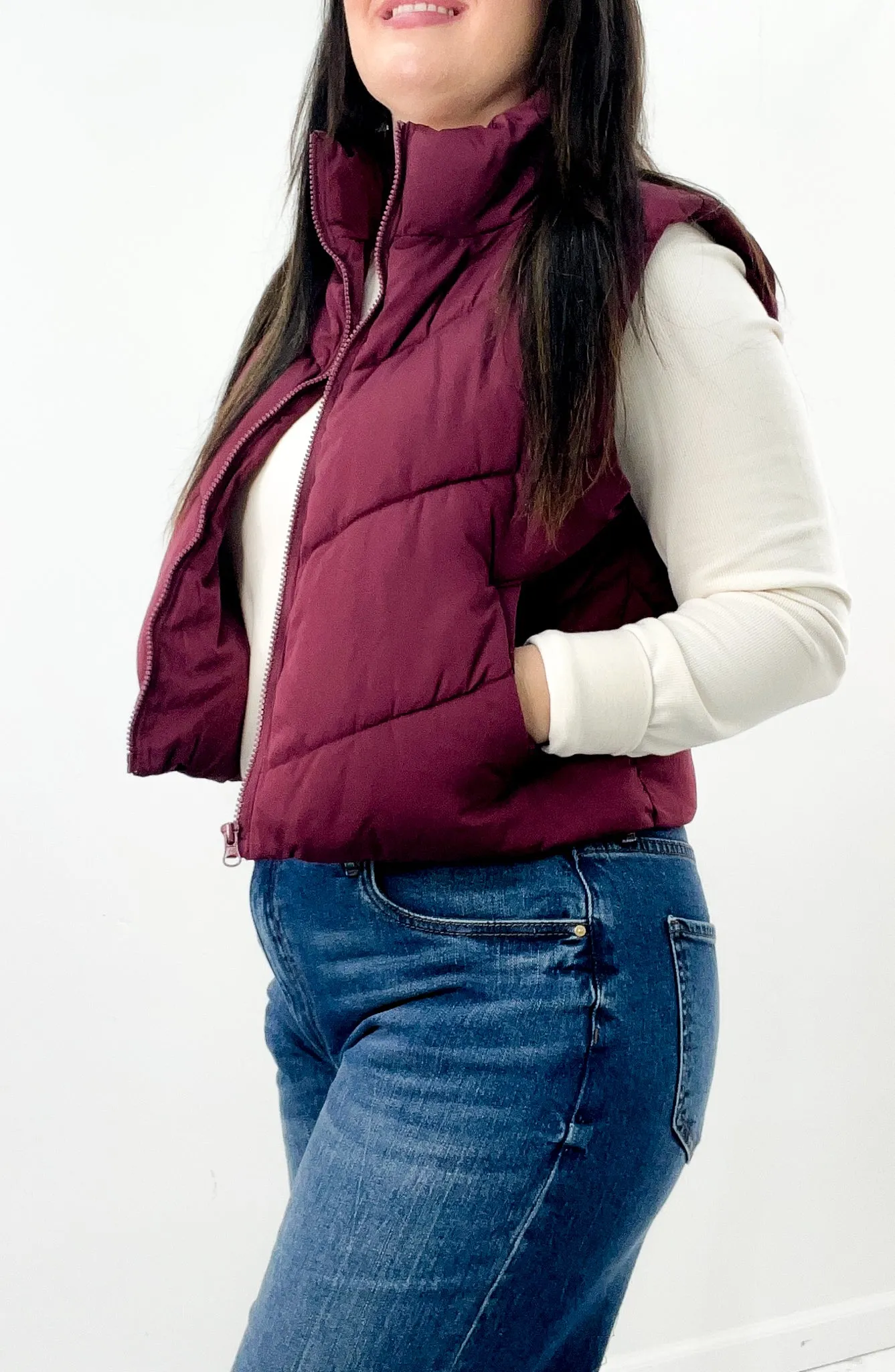 Diagonal Quilted Zip Up Puffer Vest