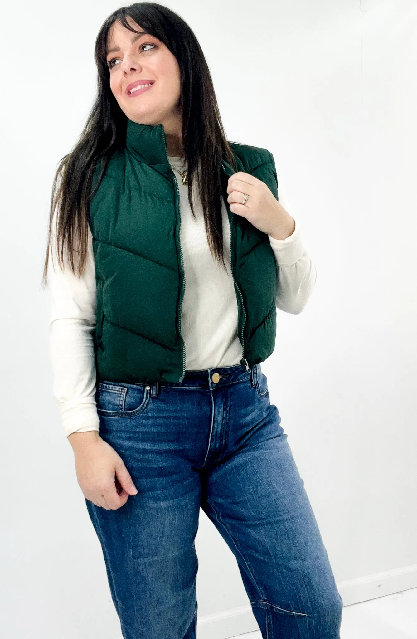 Diagonal Quilted Zip Up Puffer Vest