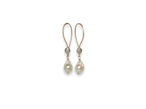 Diamond in the rough hoops with baroque pearl dangles