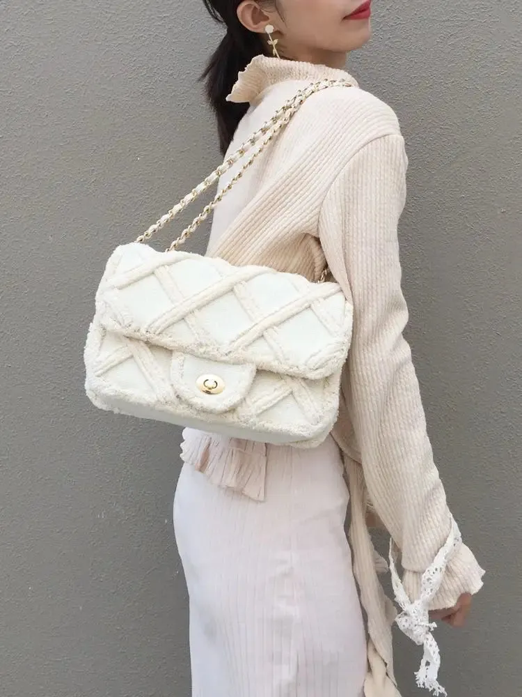 Elegant Rough Edge Canvas Shoulder Bag