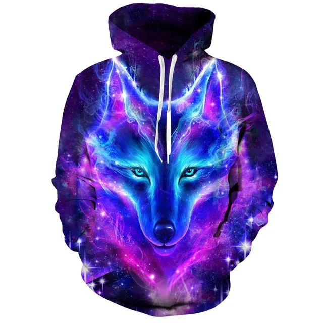 Fashion Galaxy Space 3D Wolf Hoodie Sweatshirts