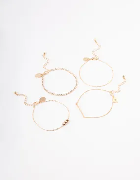 Gold Ball Diamante Chain Bracelet 4-Pack