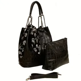 Gothic Skull Print Crossbody Scarf Tote Trendy Shoulder Decor Punk Bag