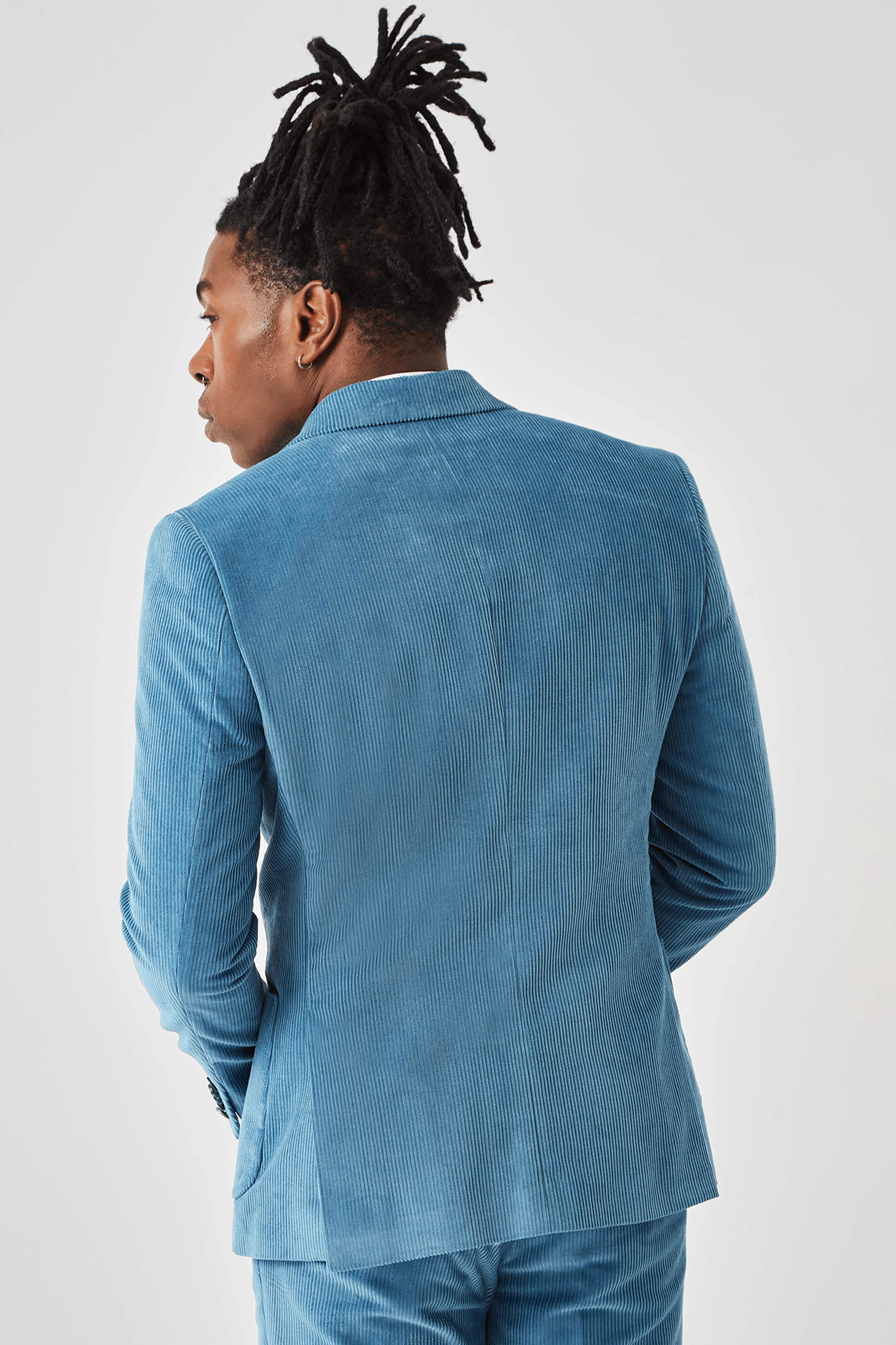 Harlesden Slim Fit Blue Corduroy Double Breasted Jacket - ARCHIVE