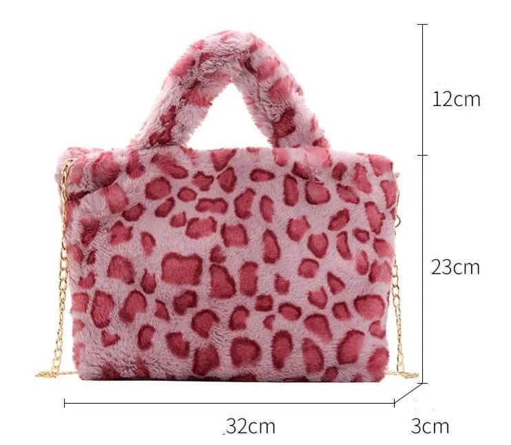 Leopard Animal Print Plush Shoulder bag/ Soft fur handbag