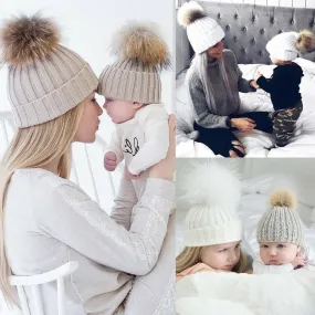 Mom And Child Warm Matching Winter Knitted Soft Beanie Hats