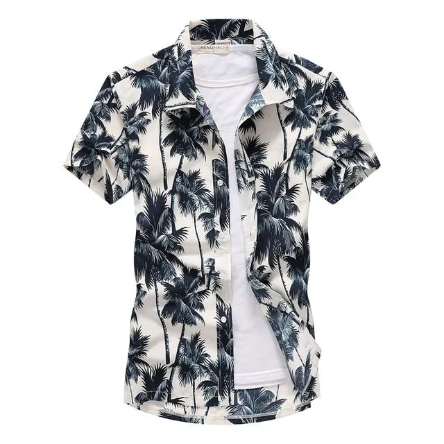 Pink Hawaiian Beach Short Sleeve Shirt Men 2019 Summer Fashion Palm Tree Print Tropical Aloha Shirts Mens Party Holiday Chemise