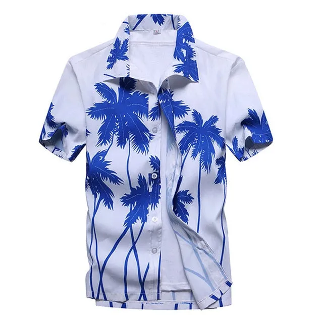 Pink Hawaiian Beach Short Sleeve Shirt Men 2019 Summer Fashion Palm Tree Print Tropical Aloha Shirts Mens Party Holiday Chemise