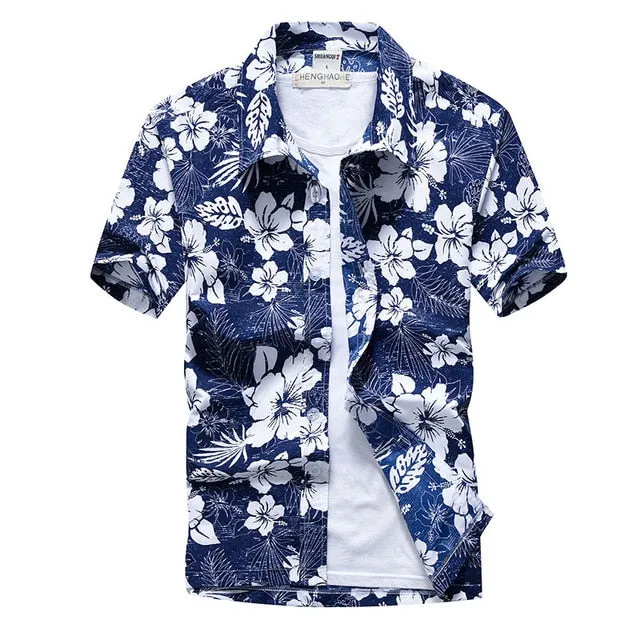 Pink Hawaiian Beach Short Sleeve Shirt Men 2019 Summer Fashion Palm Tree Print Tropical Aloha Shirts Mens Party Holiday Chemise