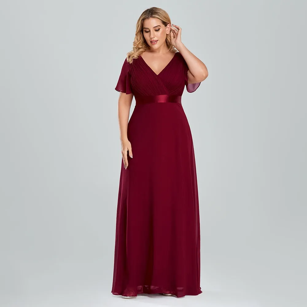 Plus Size Evening Dresses Long XUCTHHC Elegant A Line V Neck Ruffles Chiffon Formal Wedding Party Dress Robe De Soiree