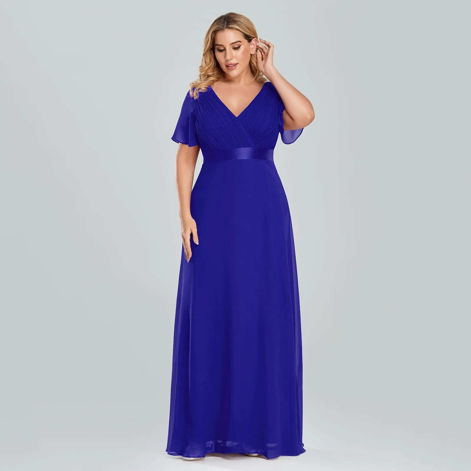 Plus Size Evening Dresses Long XUCTHHC Elegant A Line V Neck Ruffles Chiffon Formal Wedding Party Dress Robe De Soiree