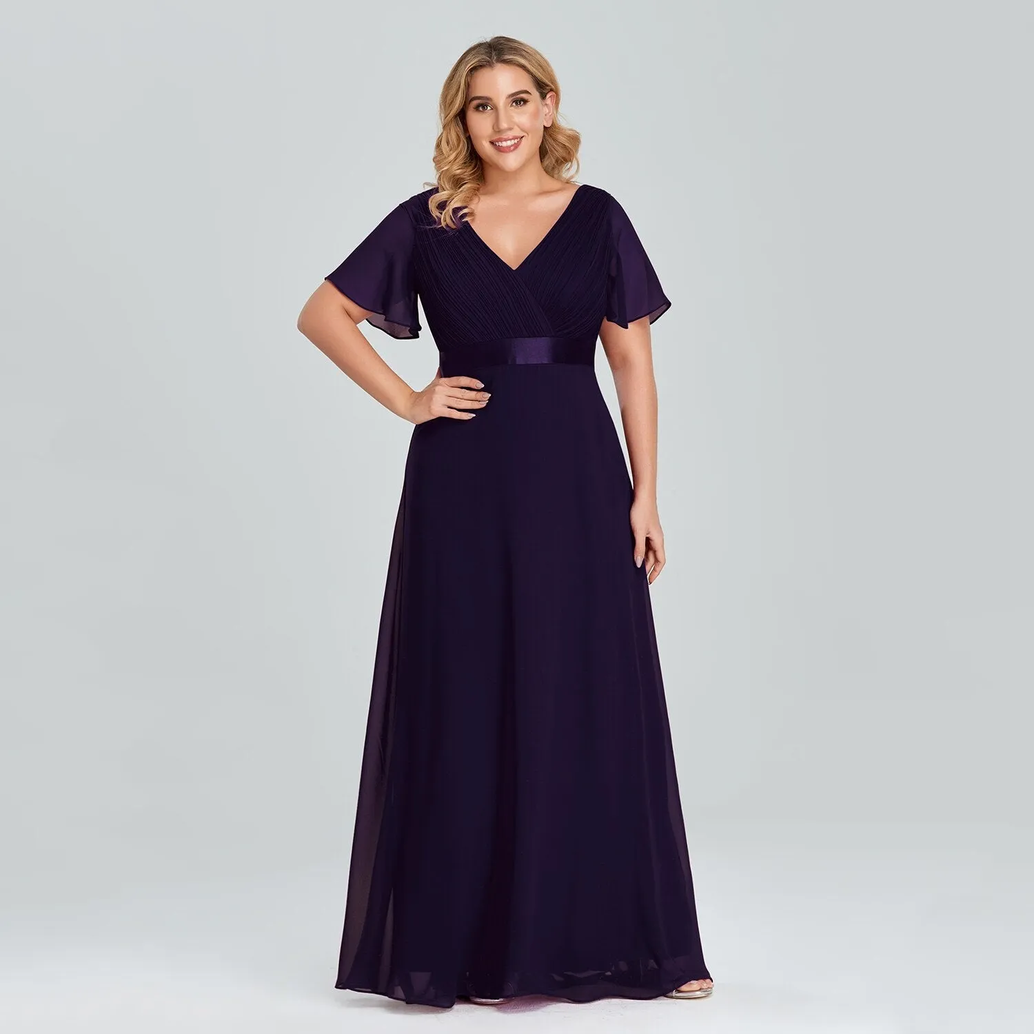 Plus Size Evening Dresses Long XUCTHHC Elegant A Line V Neck Ruffles Chiffon Formal Wedding Party Dress Robe De Soiree