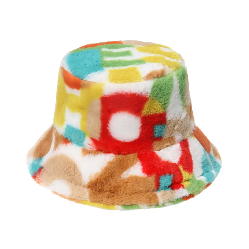 Rainbow Rabbit Fur Bucket Hat