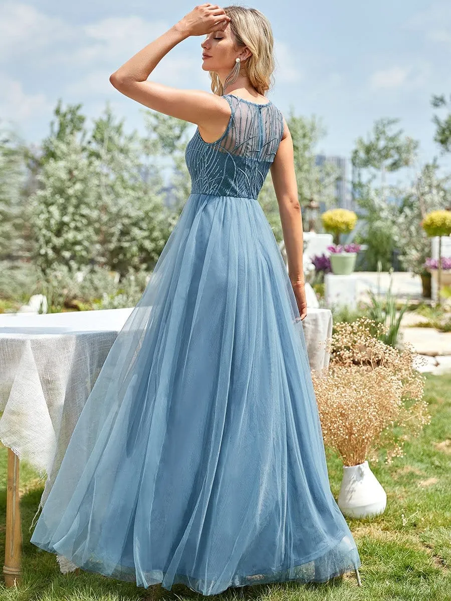 See-Through Lace Sleeveless Floor Length Evening Dress