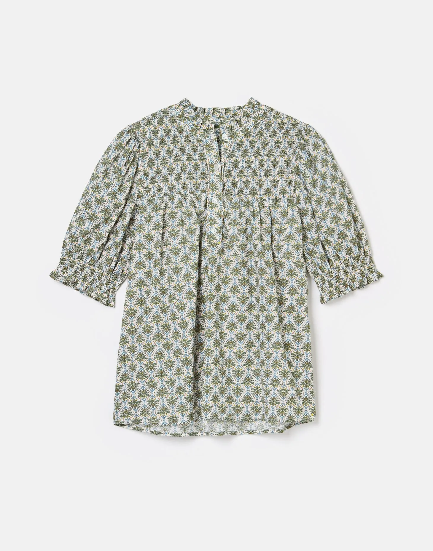 Silvia Green Frill Neck Smocked Blouse