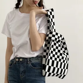 Small and Cute Checkered Knitted Tote Handbags