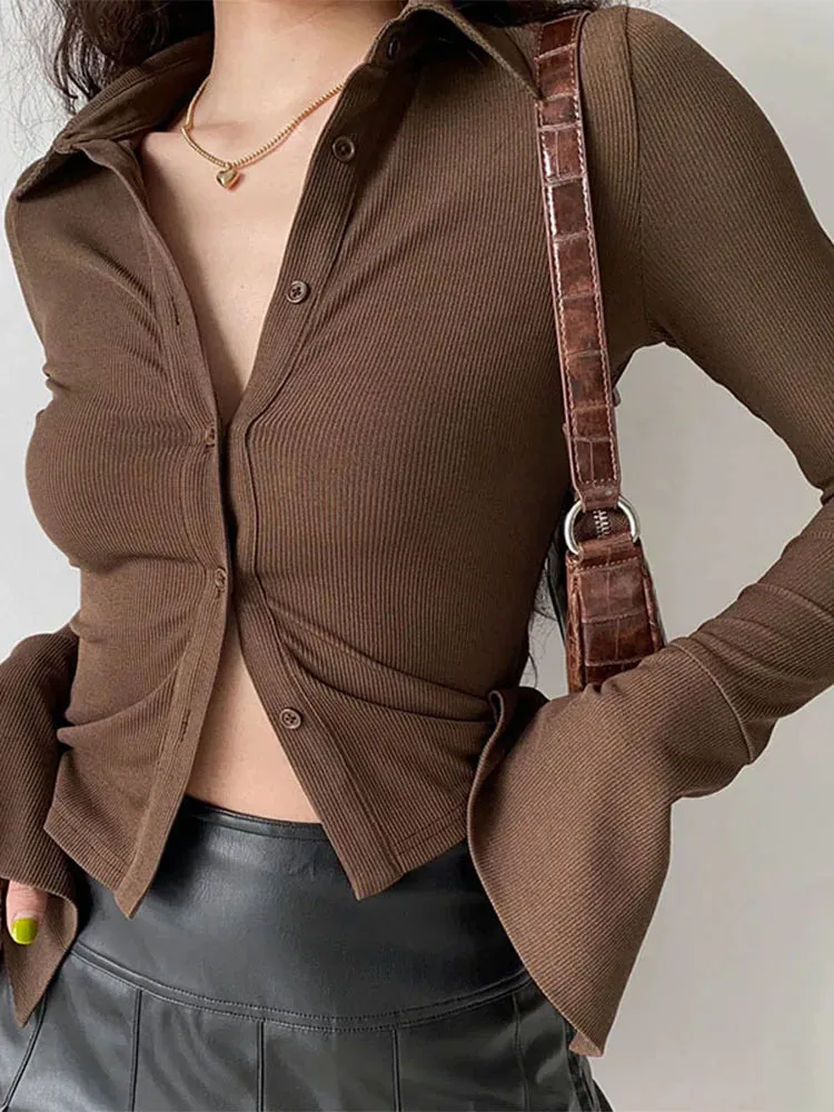 Solid Slim Long-sleeve Streetwear Blouse