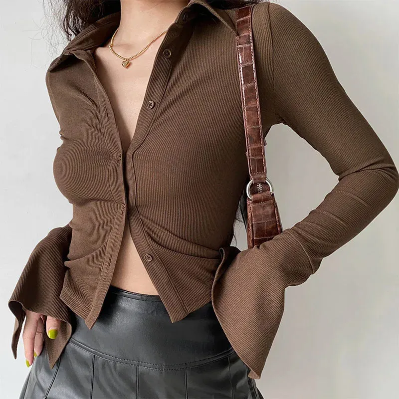 Solid Slim Long-sleeve Streetwear Blouse