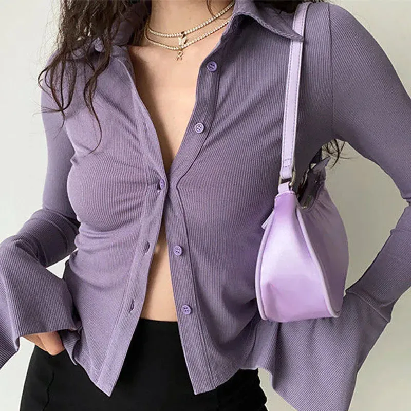 Solid Slim Long-sleeve Streetwear Blouse