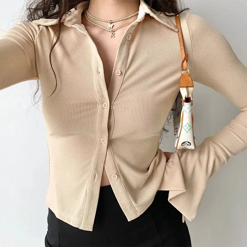 Solid Slim Long-sleeve Streetwear Blouse