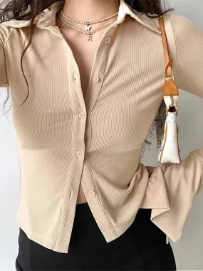 Solid Slim Long-sleeve Streetwear Blouse