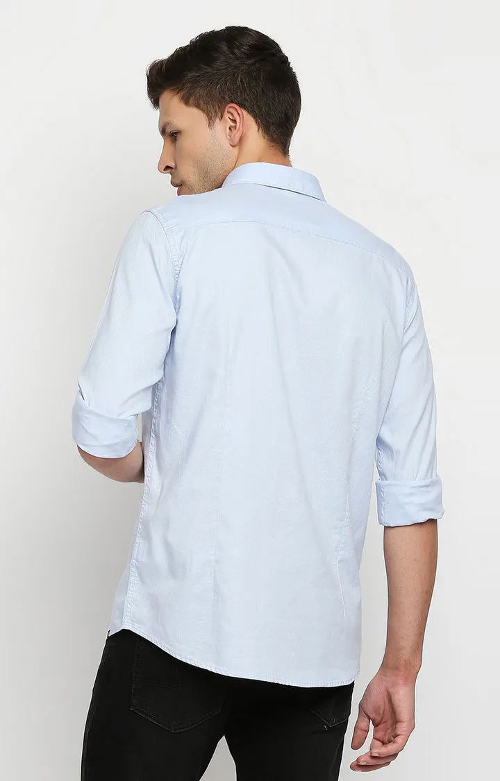 Spykar Men Blue Slim Fit Full Sleeve Plain Shirt