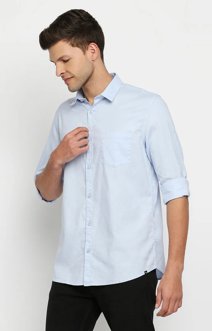 Spykar Men Blue Slim Fit Full Sleeve Plain Shirt