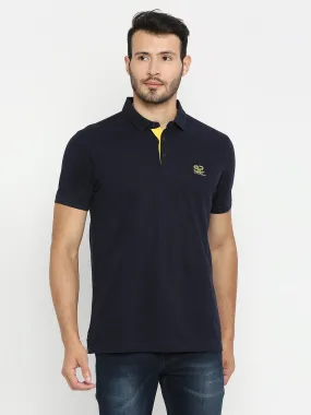 Spykar Men Navy Blue Cotton Half Sleeve Plain Polo T-Shirt