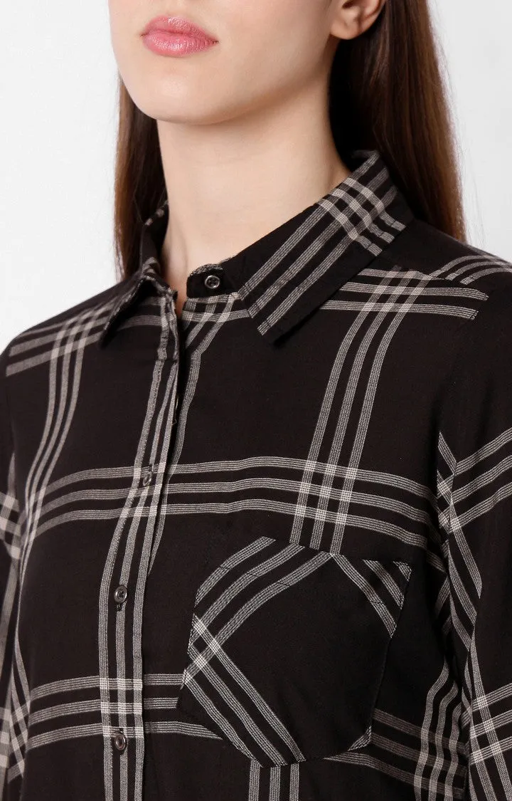 Spykar Regular Fit Black Viscose Women Shirts