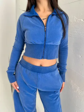 Tiana Zip Up Crop Jacket (Blue)