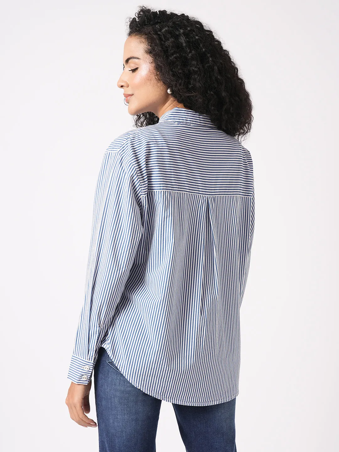 Women Slim Fit Blue/White Oversized Shirt