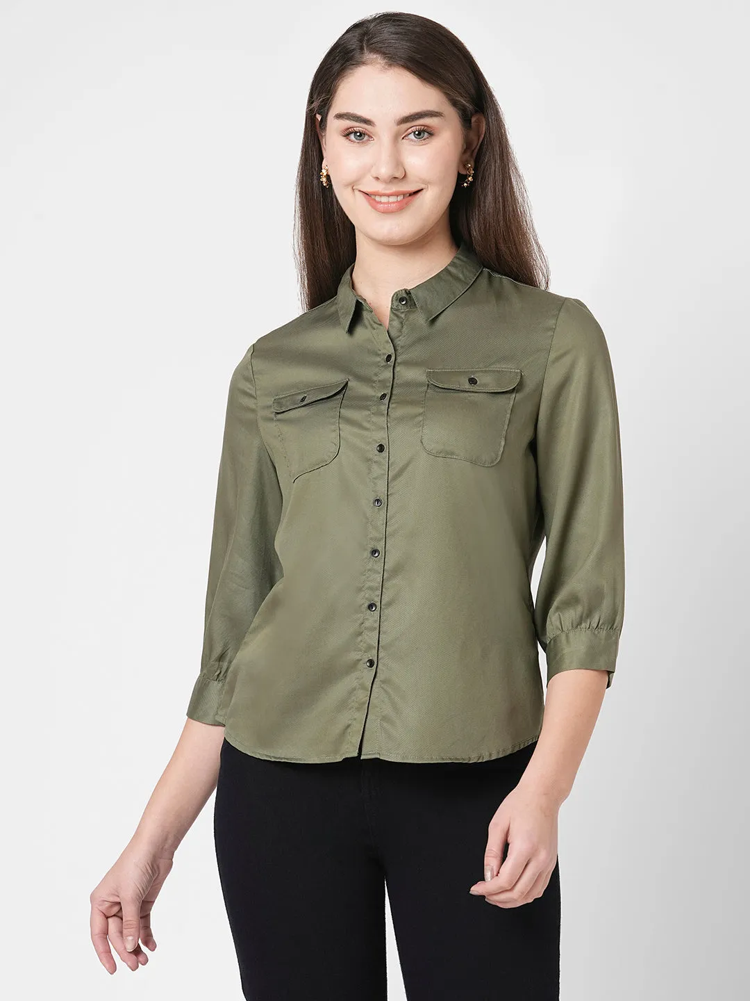 Women Solid Slim Fit Casual Shirt