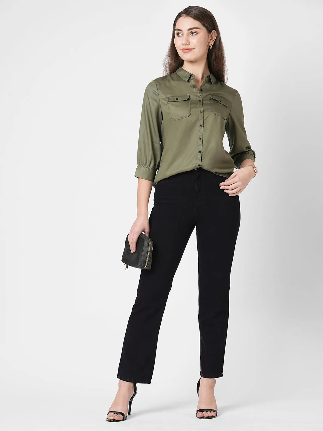 Women Solid Slim Fit Casual Shirt