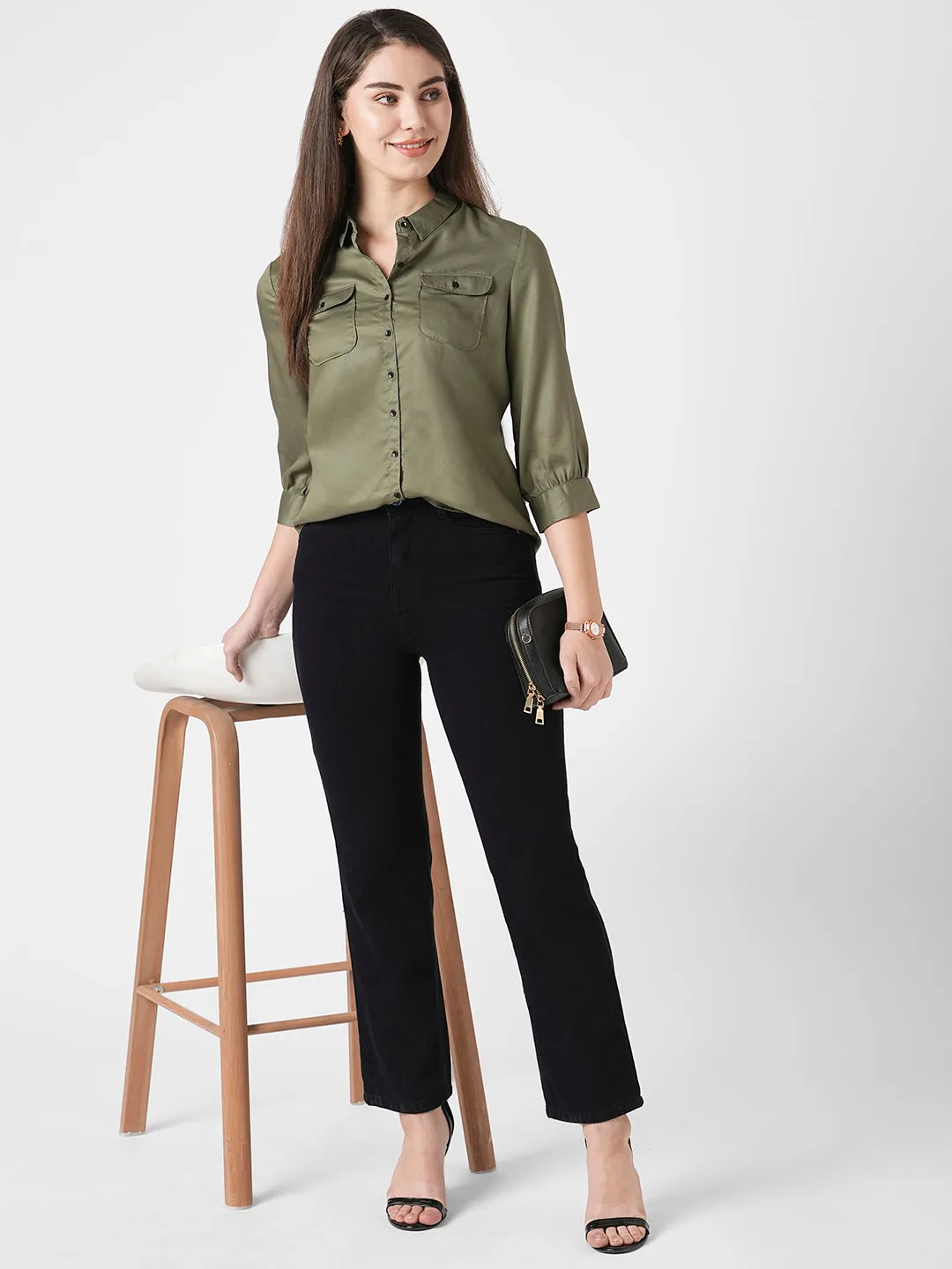 Women Solid Slim Fit Casual Shirt